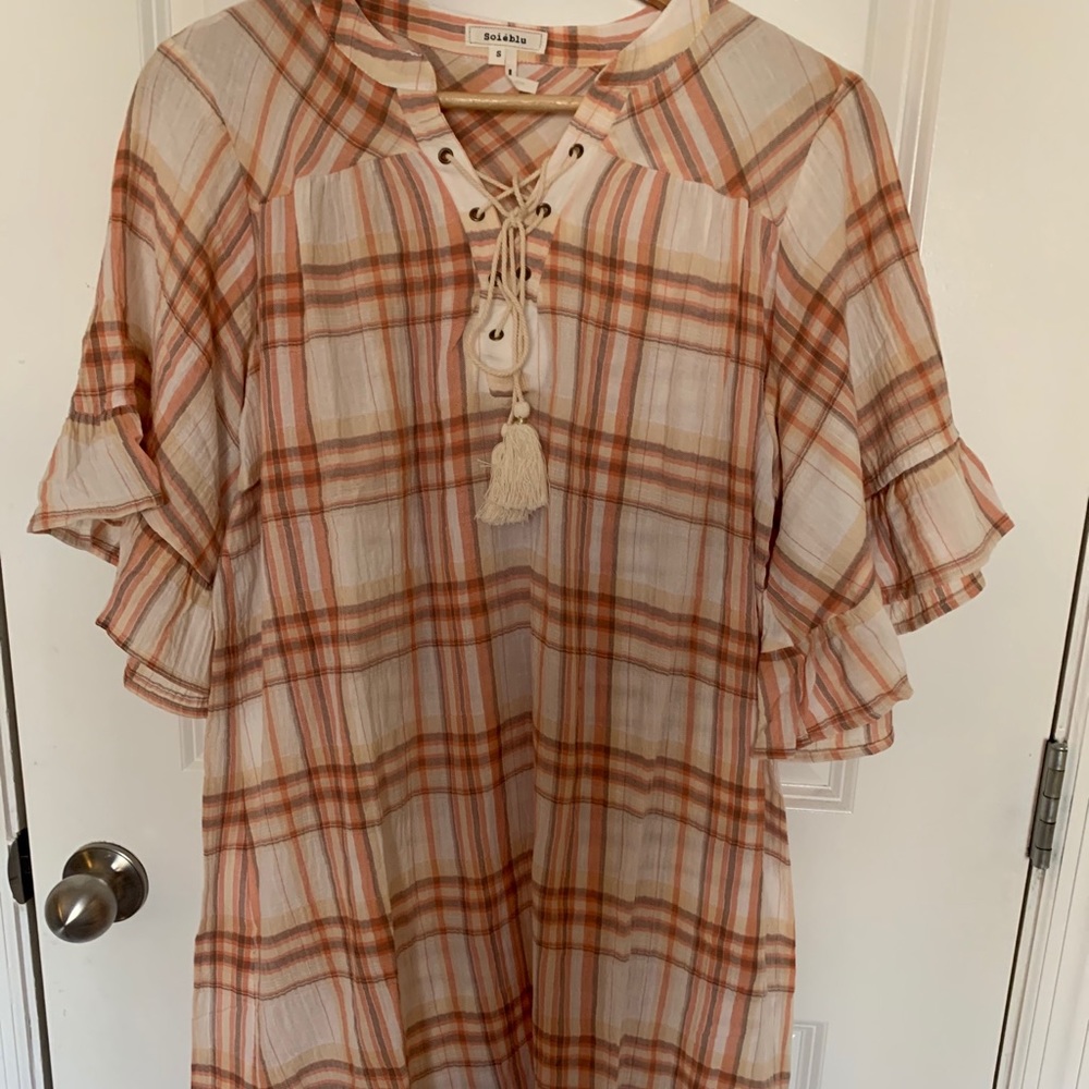 NWOT Soieblu Cotton Hi Low Plaid Tunic Dress S - Picture 2 of 8